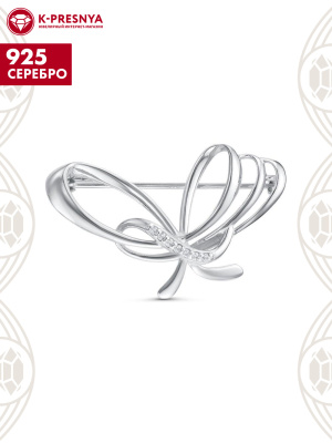 Брошь серебро 925 пробы, покрытие - родирование, вставка - фианит (недрагоценный камень)