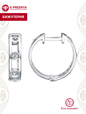 Серьги бижутерия, покрытие - платинирование, вставка - стекло ювелирное preciosa