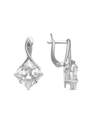 Серьги серебро 925 пробы, покрытие - родирование, вставка - горный хрусталь