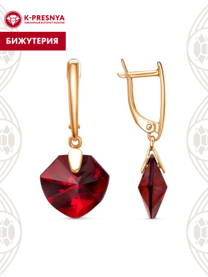 Серьги бижутерия, покрытие - золочение, вставка - стекло ювелирное собственной огранки