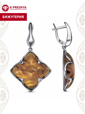 Серьги бижутерия, покрытие - серебрение с оксидированием, вставка - стекло ювелирное собственной огранки