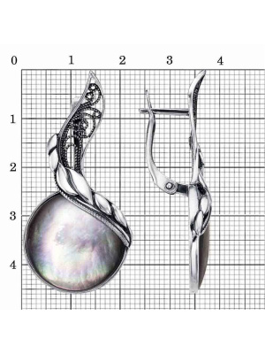 Серьги бижутерия, покрытие - серебрение с оксидированием, вставка - перламутр