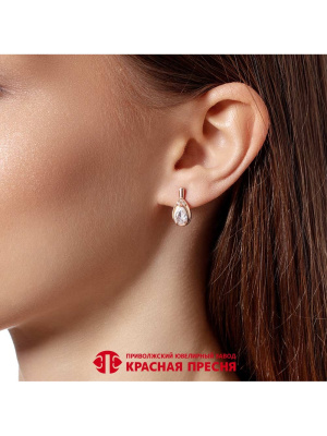 Серьги серебро 925 пробы, покрытие - золочение, вставка - фианит (недрагоценный камень)