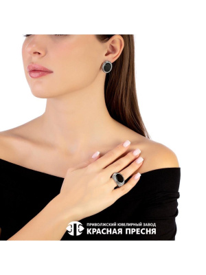 Серьги серебро 925 пробы, покрытие - оксидирование, вставка - искусственный агат черный