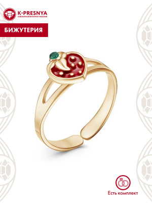Кольцо бижутерия, покрытие - золочение, отделка - эмаль, вставка - стекло ювелирное preciosa