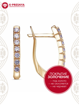 Серьги бижутерия, покрытие - золочение, вставка - фианит (недрагоценный камень)