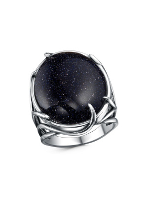 Кольцо бижутерия, покрытие - серебрение с оксидированием, вставка - искусственный авантюрин