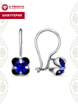 Серьги бижутерия, покрытие - серебрение с оксидированием, вставка - стекло ювелирное preciosa