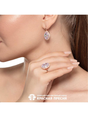 Серьги серебро 925 пробы, покрытие - золочение, вставка - фианит (недрагоценный камень)