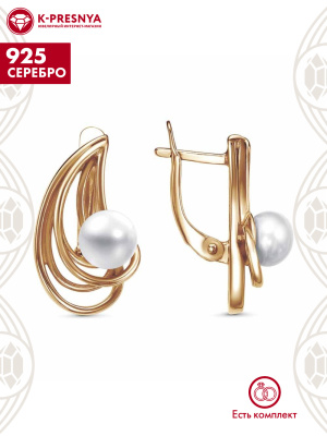 Серьги серебро 925 пробы, покрытие - золочение, вставка - культивированный жемчуг