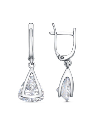 Серьги серебро 925 пробы, покрытие - платинирование, вставка - фианит (недрагоценный камень)