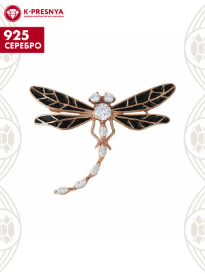 Брошь серебро 925 пробы, покрытие - золочение, отделка - эмаль, вставка - фианит (недрагоценный камень)