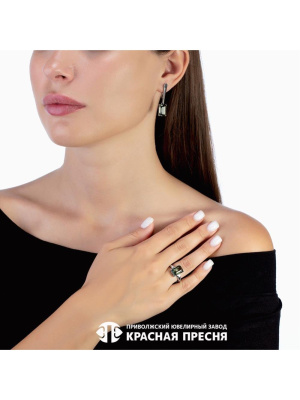 Серьги серебро 925 пробы, покрытие - родирование, вставка - ситалл собственной огранки