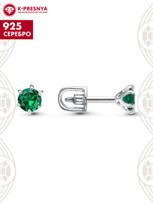 Серьги серебро 925 пробы, покрытие - родирование, вставка - искусственная шпинель