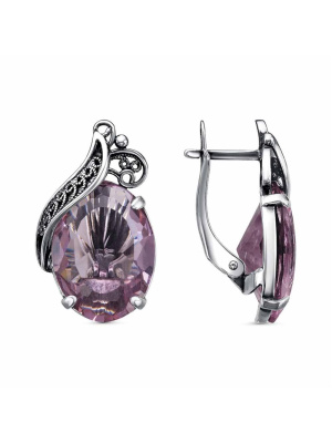 Серьги серебро 925 пробы, покрытие - оксидирование, вставка - стекло ювелирное собственной огранки