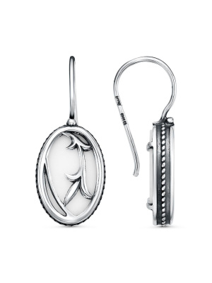 Серьги серебро 925 пробы, покрытие - оксидирование, вставка - стекло ювелирное собственной огранки