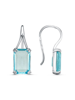 Серьги серебро 925 пробы, покрытие - родирование, вставка - топаз голубой (искусственный)