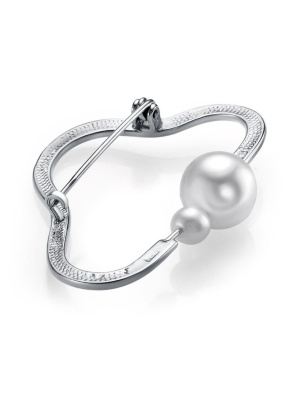 Брошь бижутерия, покрытие - платинирование, вставка - имитация жемчуга