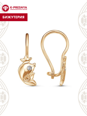 Серьги бижутерия, покрытие - золочение, вставка - стекло ювелирное preciosa