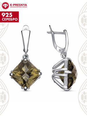 Серьги серебро 925 пробы, покрытие - платинирование, вставка - стекло ювелирное собственной огранки