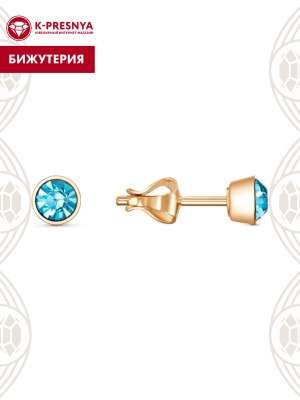 Серьги бижутерия, покрытие - золочение, вставка - стекло ювелирное preciosa