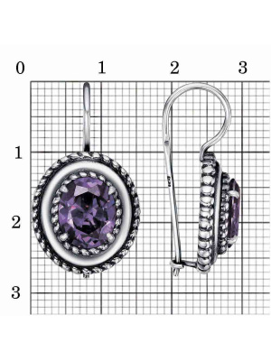 Серьги бижутерия, покрытие - серебрение с оксидированием, вставка - фианит (недрагоценный камень)