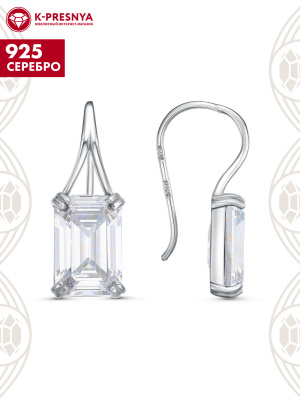 Серьги серебро 925 пробы, покрытие - родирование, вставка - фианит (недрагоценный камень)