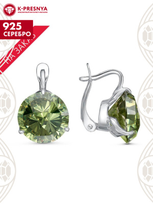 Серьги серебро 925 пробы, покрытие - родирование, вставка - фианит собственной огранки (недрагоценный камень)