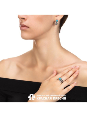 Серьги серебро 925 пробы, покрытие - оксидирование, вставка - искусственная бирюза