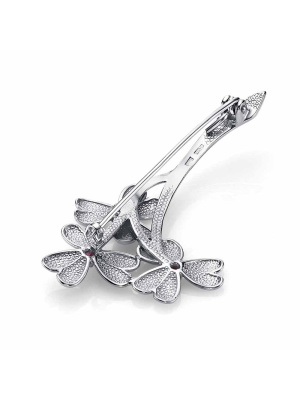 Брошь серебро 925 пробы, покрытие - платинирование, вставка - синтетический корунд