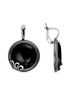 Серьги серебро 925 пробы, покрытие - оксидирование, вставка - искусственный агат черный