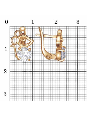 Серьги серебро 925 пробы, покрытие - золочение, вставка - фианит (недрагоценный камень)