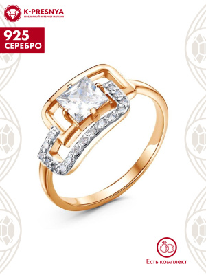 Кольцо серебро 925 пробы, покрытие - золочение, выборочное родирование, вставка - фианит (недрагоценный камень)