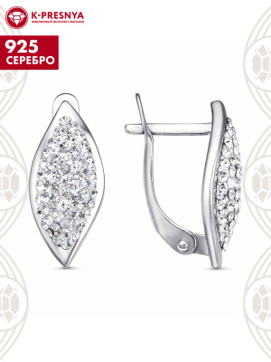 Серьги серебро 925 пробы, покрытие - платинирование, вставка - стекло ювелирное preciosa