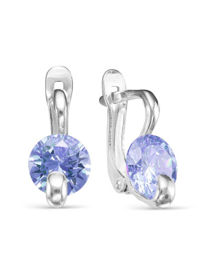 Серьги бижутерия, покрытие - серебрение, вставка - фианит (недрагоценный камень)