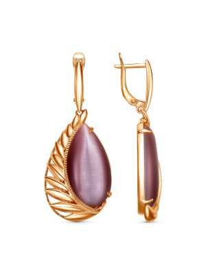 Серьги бижутерия, покрытие - золочение, вставка - искусственный кошачий глаз