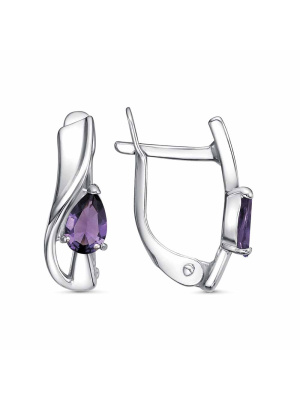 Серьги серебро 925 пробы, покрытие - родирование, вставка - аметист (полудрагоценный камень)
