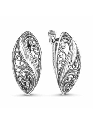 Серьги серебро 925 пробы, покрытие - оксидирование, отделка - алмазная грань, без вставок