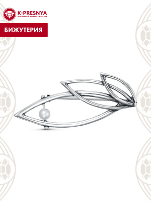 Брошь бижутерия, покрытие - серебрение с оксидированием, вставка - имитация жемчуга