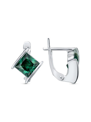 Серьги серебро 925 пробы, без покрытия, вставка - фианит собственной огранки (недрагоценный камень)