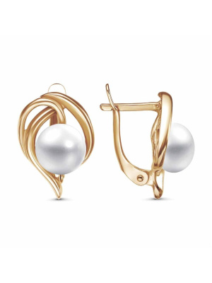 Серьги бижутерия, покрытие - золочение, вставка - культивированный жемчуг