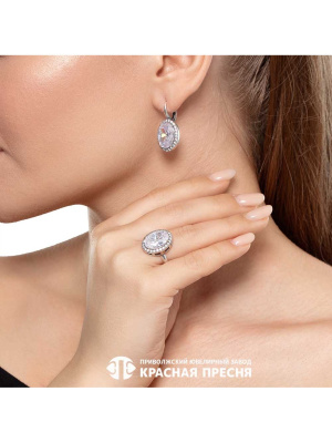 Серьги серебро 925 пробы, покрытие - оксидирование, вставка - фианит (недрагоценный камень)