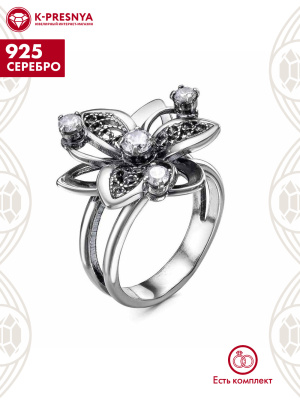 Кольцо серебро 925 пробы, покрытие - оксидирование, вставка - фианит (недрагоценный камень)