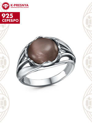 Кольцо серебро 925 пробы, покрытие - оксидирование, вставка - искусственный кошачий глаз