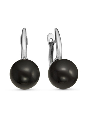 Серьги бижутерия, покрытие - серебрение с оксидированием, вставка - имитация жемчуга