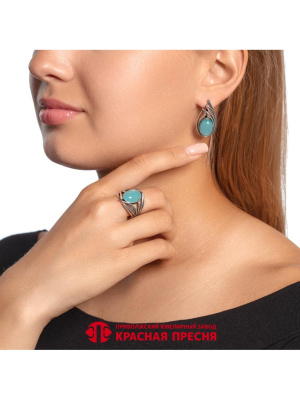 Серьги серебро 925 пробы, покрытие - оксидирование, вставка - искусственный халцедон