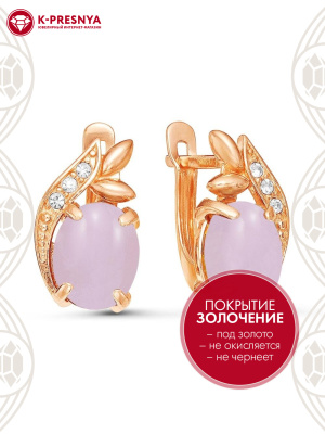 Серьги бижутерия, покрытие - золочение, вставка - искусственный кварц розовый , стекло ювелирное preciosa