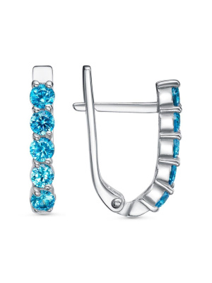 Серьги серебро 925 пробы, покрытие - платинирование, вставка - фианит (недрагоценный камень)