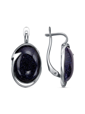 Серьги бижутерия, покрытие - серебрение с оксидированием, вставка - искусственный авантюрин