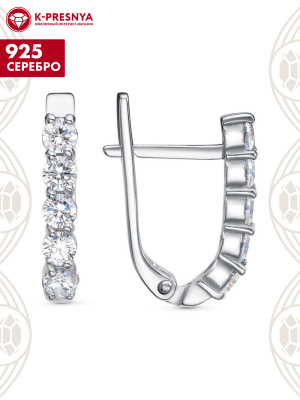 Серьги серебро 925 пробы, покрытие - платинирование, вставка - фианит (недрагоценный камень)